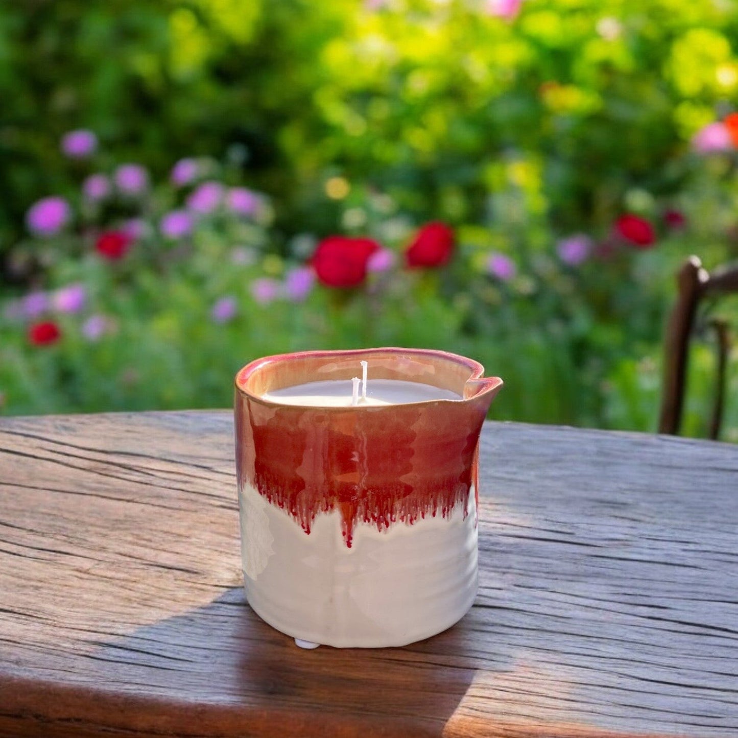 Large orange ceramic candle