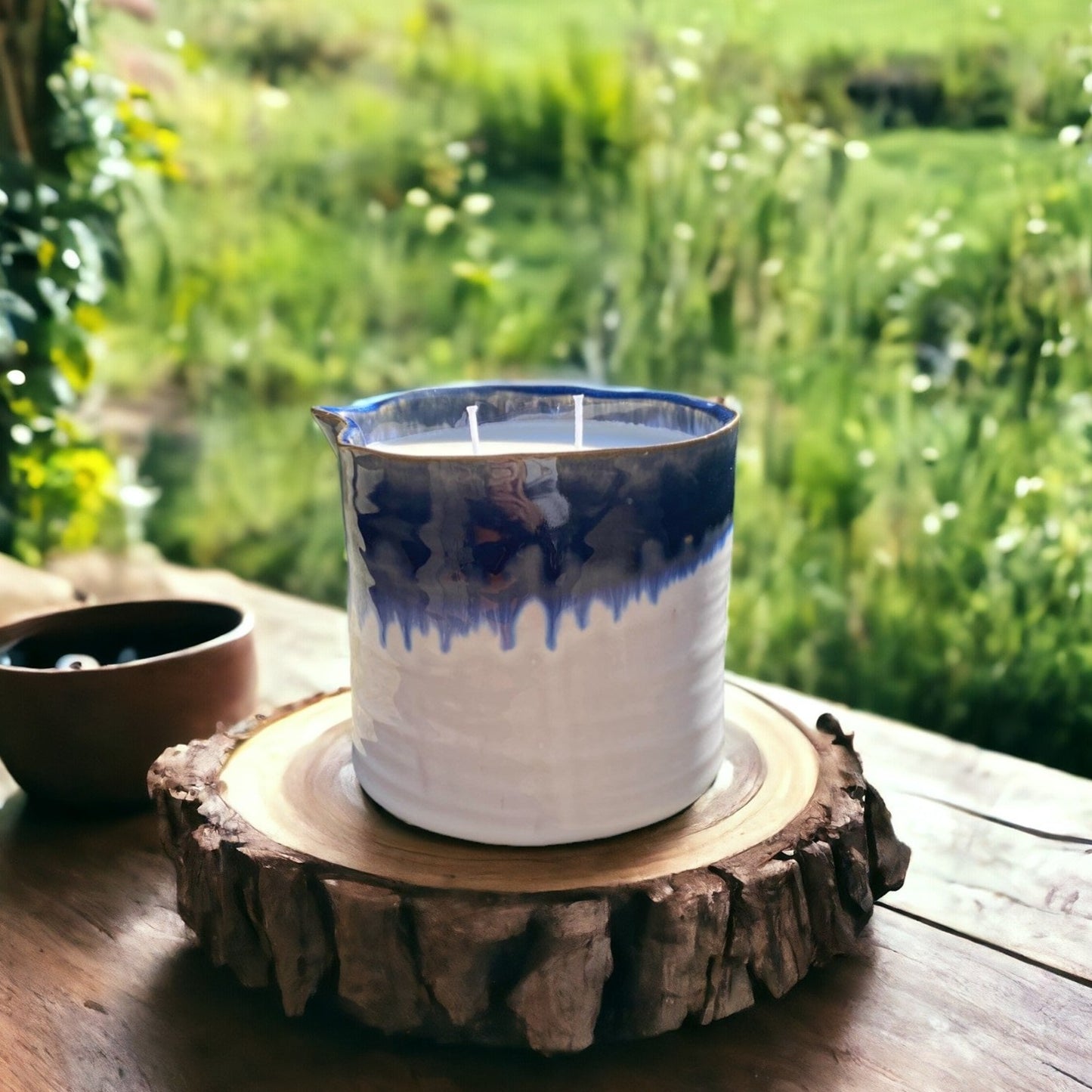 Large blue ceramic candle
