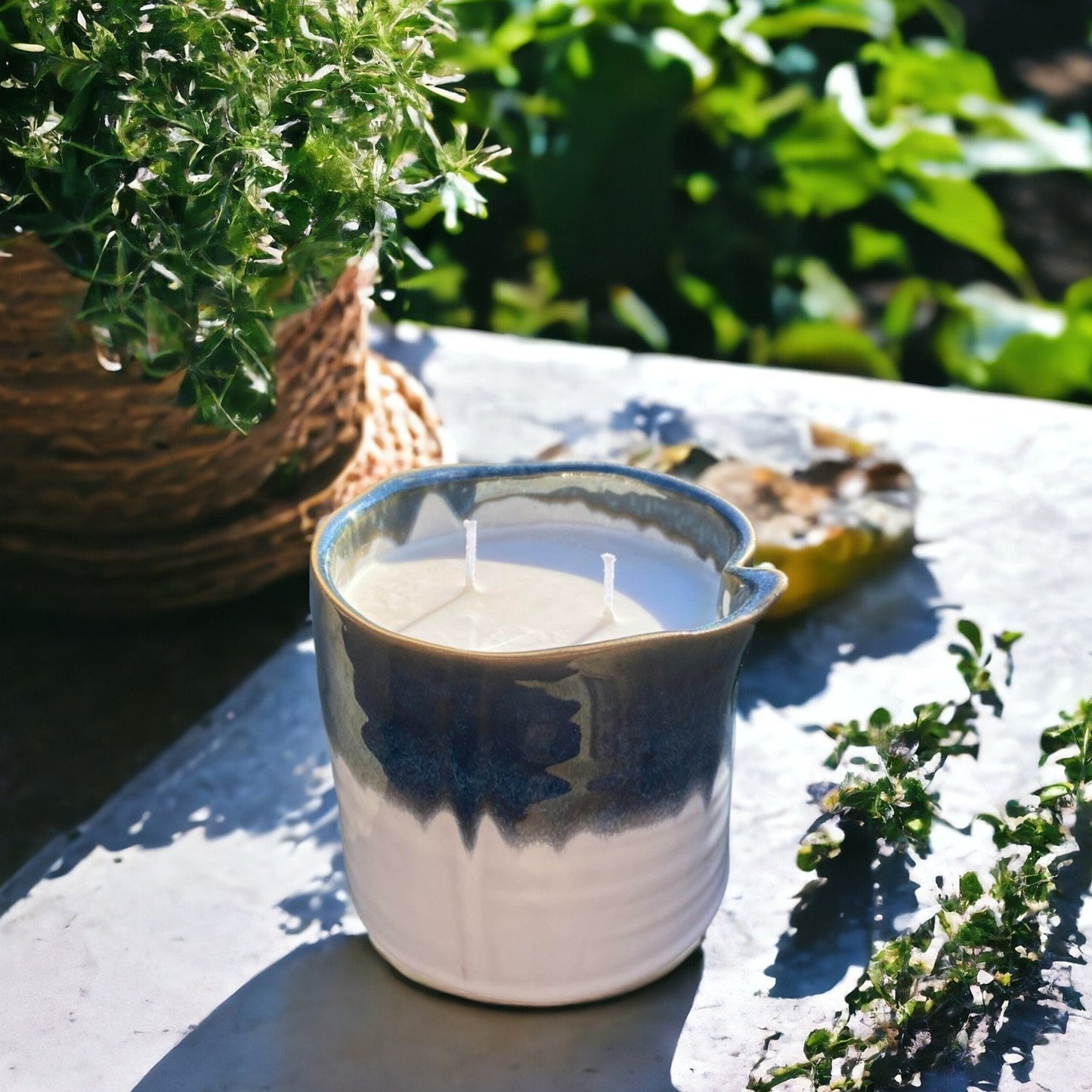 Large green ceramic candle
