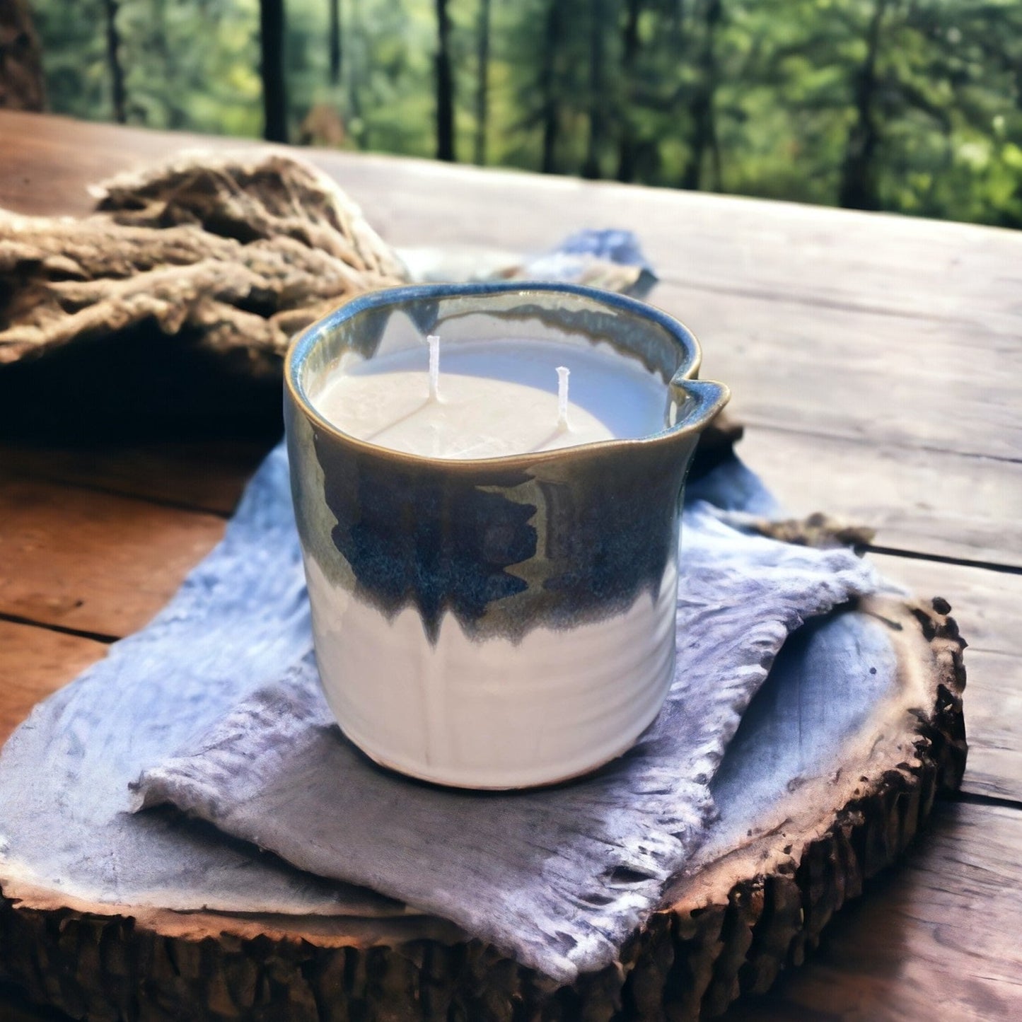Large green ceramic candle